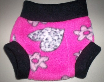 ON SALE Girly Hearts and Flowers Fleece Soaker Cloth Diaper Cover Size (S) Small
