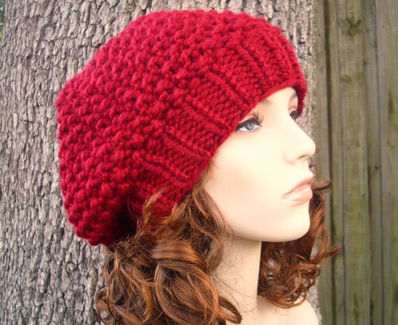 Knit Hat Womens Hat Slouchy Beanie Seed Beret Hat in by pixiebell