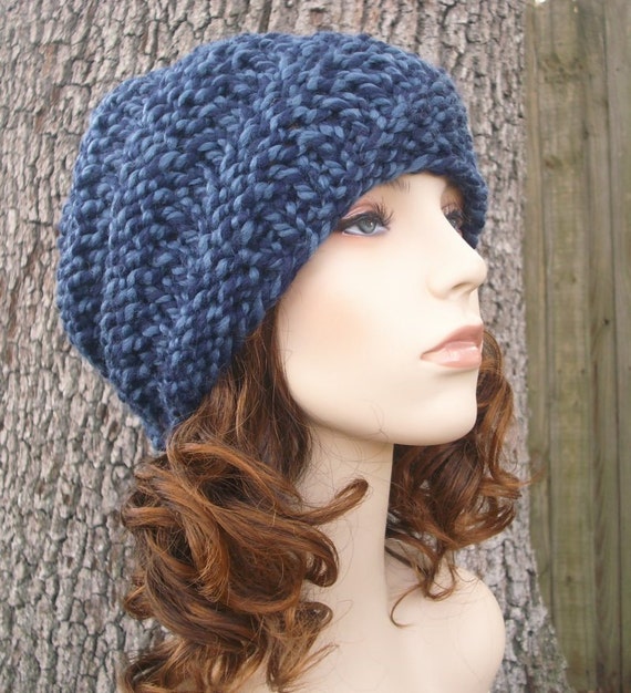 Knit Hat Blue Womens Hat Swirl Beanie in Twist Blue by pixiebell