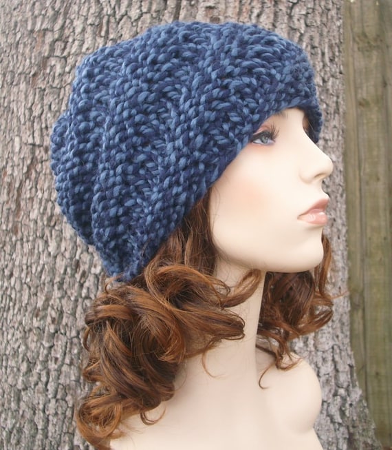 Knit Hat Blue Womens Hat Swirl Beanie in Twist Blue by pixiebell