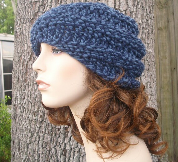 Knit Hat Blue Womens Hat Swirl Beanie in Twist Blue by pixiebell
