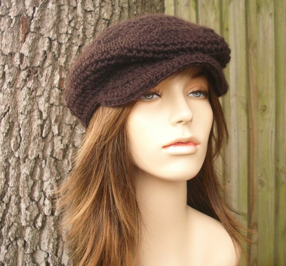 Chocolate Brown Newsboy Hat Brown Crochet Hat Brown Womens Hat