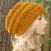 Hand Knit Hat - Oversized Beehive Beret Hat in Mustard Yellow