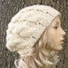 Hand Knit Hat - Cable Beret Hat in Cream
