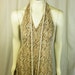 Vintage Seventies Sexy Disco Halter Maxi Dress in Brown Polyester Print