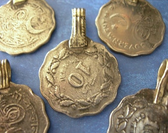 SCALLOPED Silver Coin Charms Afghan Pendants lot of 5 ETHNIC ELEMENTS
