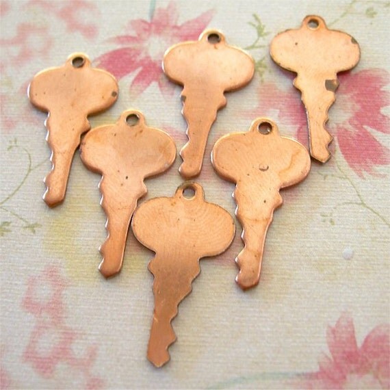 Vintage Flat Copper Keys lot of 6 charms 25mm 1 1 inch