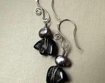Black and White Polka Dot Feather Earrings by BellaRegaloFEATHERS