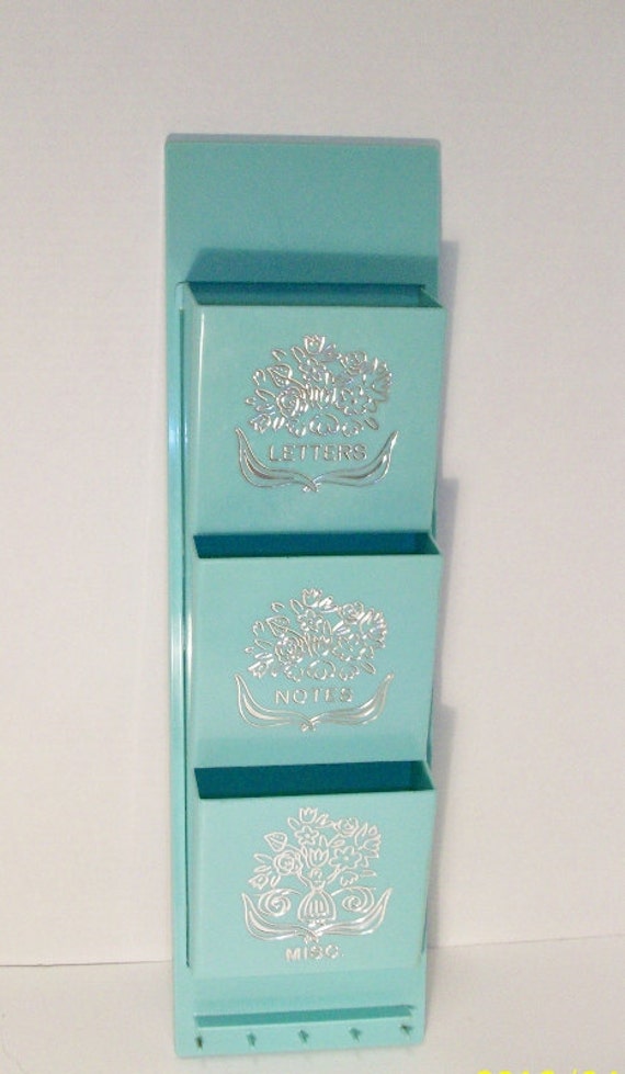 Vintage Plastic Mail Organizer Aqua Plastic Wall Unit