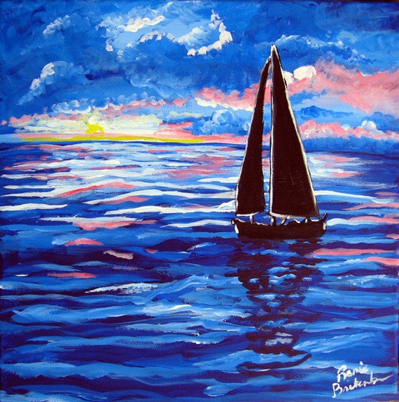 Sunset Sailboat Folk Art Painting by reniebritenbucher on Etsy