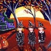 3 Witches Haunted House Halloween Folk Art Fun Print Giclee