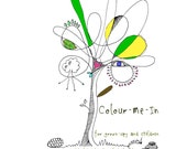 Colour-Me-In colouring book, download pdf, original art  drawings by melanie j cook