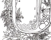 Monogram - U - Initial, Colour-Me-In Illuminated Letters, original art  drawings by melanie j cook