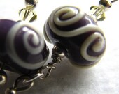 Mir - Dusty mauve and pale pale lemon lampworked earrings, swarovski crystal, sterling silver