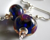 Iris - Purple lampworked earrings, sterling silver, swarovski crystal