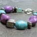 Purple and Blue Turquoise Toggle Bracelet, Hill Tribes Fine Silver & Amazonite Slices
