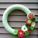 Green, PInk and Cream Yarn Wreath with Felt Flowers. Great for Summer