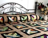 Strawberry Fields Forever Batik Bed Quilt 108" x 108" in red, blue, gold, purple, black, beige