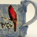 Handmade Ceramic Red Cardinal Mug on Sky Blue Made to Order