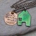 Enamel House Home Necklace Handstamped Brass Tag Pendant Enameled Jewelry Green - Where Your Story Begins
