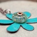 Enamel Flower Boro Lampwork Glass Bead Pendant, Necklace, Copper, Turquoise Blue Green Enameled Jewelry - Funky Flower