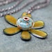 Enamel Flower Boro Lampwork Glass Bead Pendant, Necklace, Copper, Green Enameled Jewelry - Funky Flower