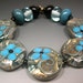 HANDMADE LAMPWORK Bead SET 11 Donna Millard turquoise teal blue flowers grey black spring summer 2012 boho gypsy hippie glass beads