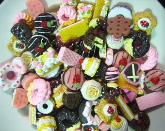 50pc assorted mix of decoden cabochons, minature sweets kawaii pastry cabochons