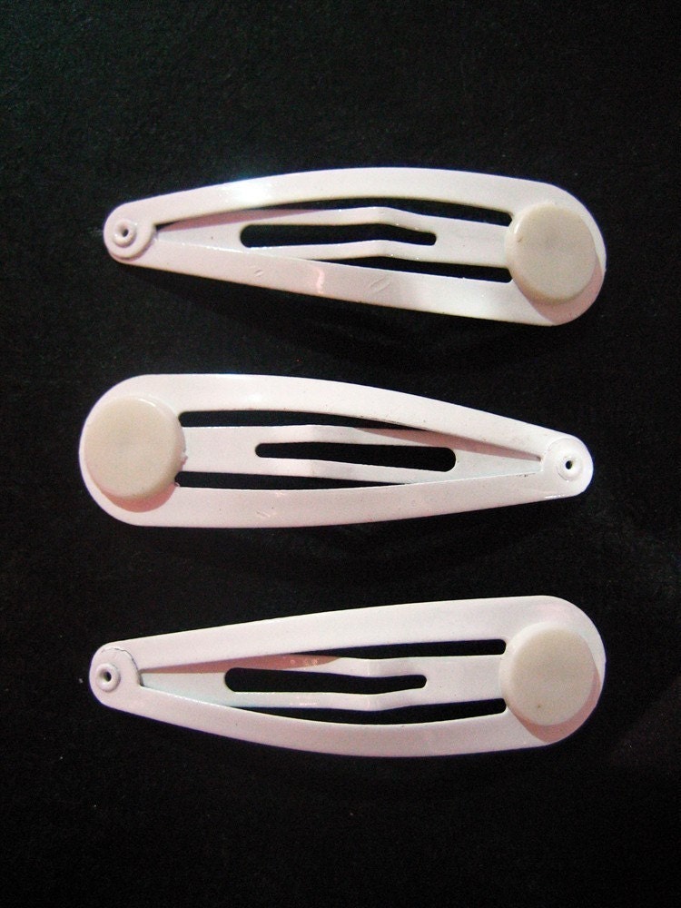 20 white snap hair clips barrettes with a glue on pad C242