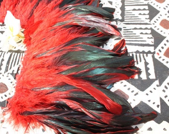 Coque feathers- 7-10 inch length-color red/bronze-rooster tail feathers, Tahitian dance costume, mens, boys