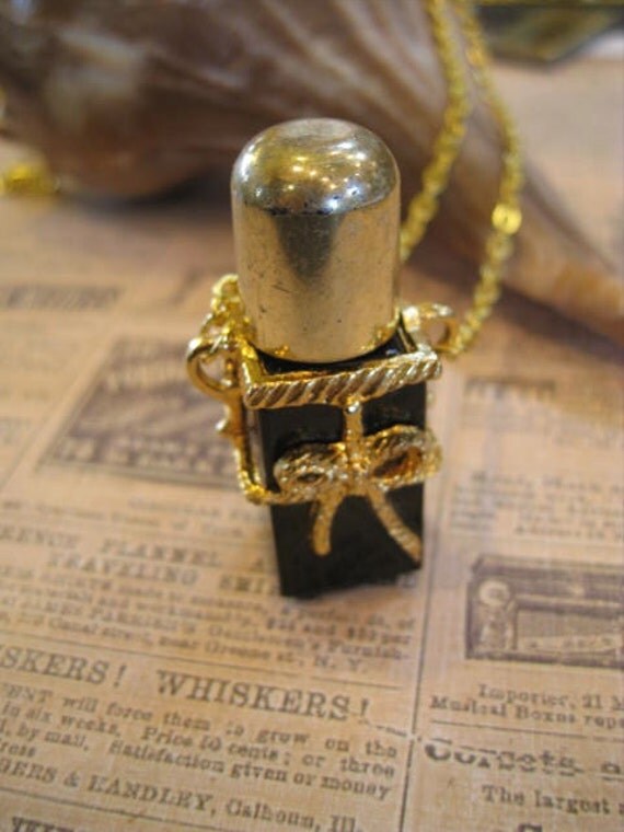 Vintage Lipstick Perfume Holder Necklace by justbedesigns on Etsy