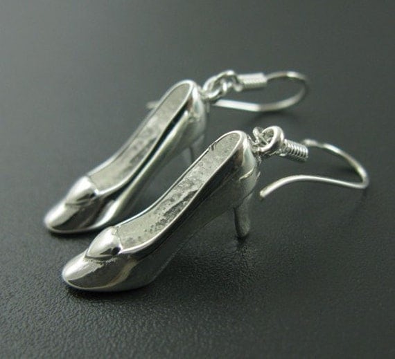 High Heel Shoes Earrings Silver Pretty Little by brynnalex