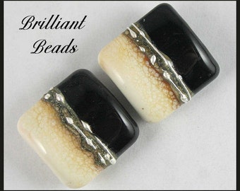 Ebony Black and Ivory...Matched Handmade Lampwork Glass Bead Pair SRA, Made To Order
