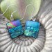 Dichroic Glass Earrings -Green and Blue - Fused Dichroic Glass Earrings - Rainbow - 022812e100