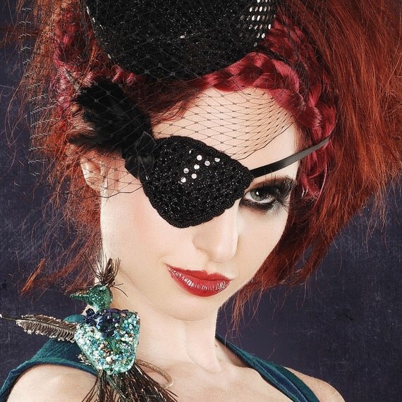Black Feather and Sequin Eye Patch