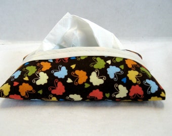 Butterflies Pocket Tissue Holder - Brown Fabric Tissue Case - Butterfly Tissue Cozy