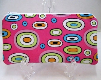 Funky Zipper Pouch - Pink Padded Zip Case - Ovals Cash Holder - Bright Coupon Holder