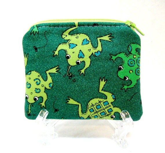 Frog Coin Purse Green Small Zippered Pouch by CreativeJenV on Etsy