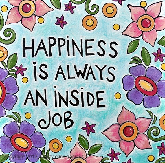 Colorful Art Print with Inspirational Quote Happiness