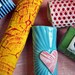 Magnetic Pottery Bud Vase and Pen Holder -faux bois pattern in saffron yellow and paprika red
