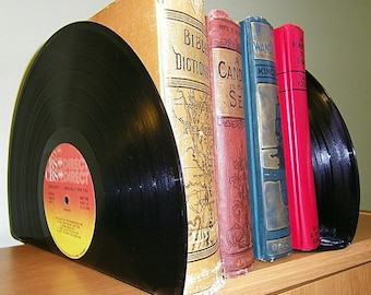 Recycled Record Bookends Vinyl Record Album Vintage Upcycled Book Ends