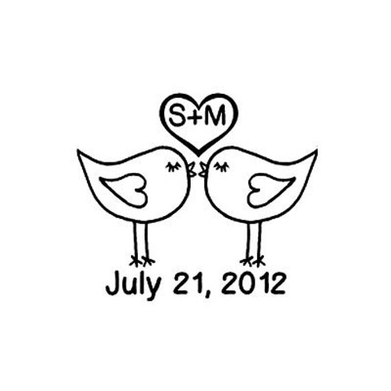 Download custom wedding stamp cute Love Birds Kissing with date Rubber