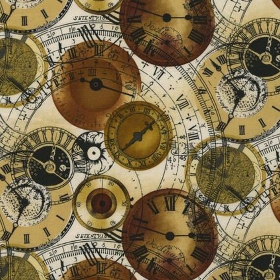 Life's Journey Fabric Clockwork Clock face Steampunk