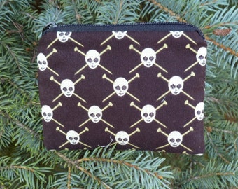 Knitting Coin Purse, credit card pouch, knit pirates in green, stitch marker pouch, The Raven