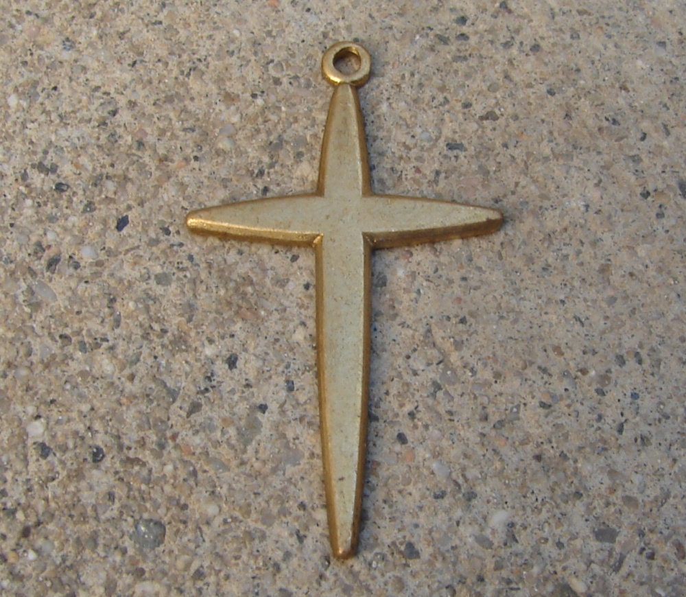 Medium Vintage Brass Cross Pendant. 1-1/2 Inch.