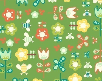 SALE/CLEARANCE Girl Friday Cosmo Cricket Flowers Green Fabric - By the Yard