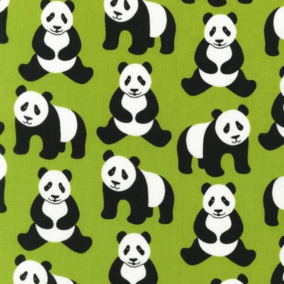 Pink Light Design Menagerie Pandas on Lime Green Fabric By