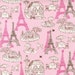 Monaluna, Vive La France, Eiffel Tower Scene on Garden Pink Fabric - By the Yard