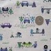 Japanese Repair Robots Blue/Green/Purple on Natural Japanese Linen Fabric - Half Yard