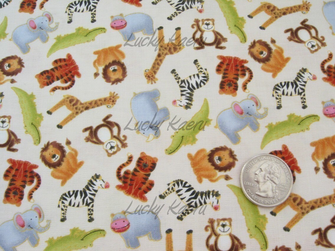 Makower UK Jolly Jungle Animal Scatter on Cream Fabric By